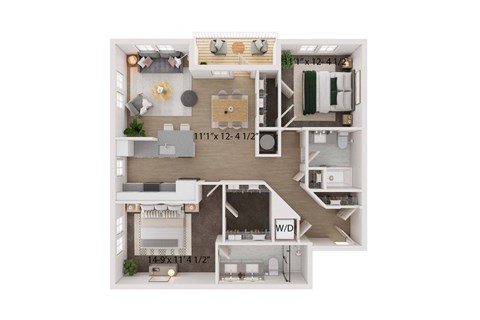 3 Bed 2 Bath Floor Plan | 1,445 Sq. Ft. at The Walker Virginia Center, Glen Allen, VA